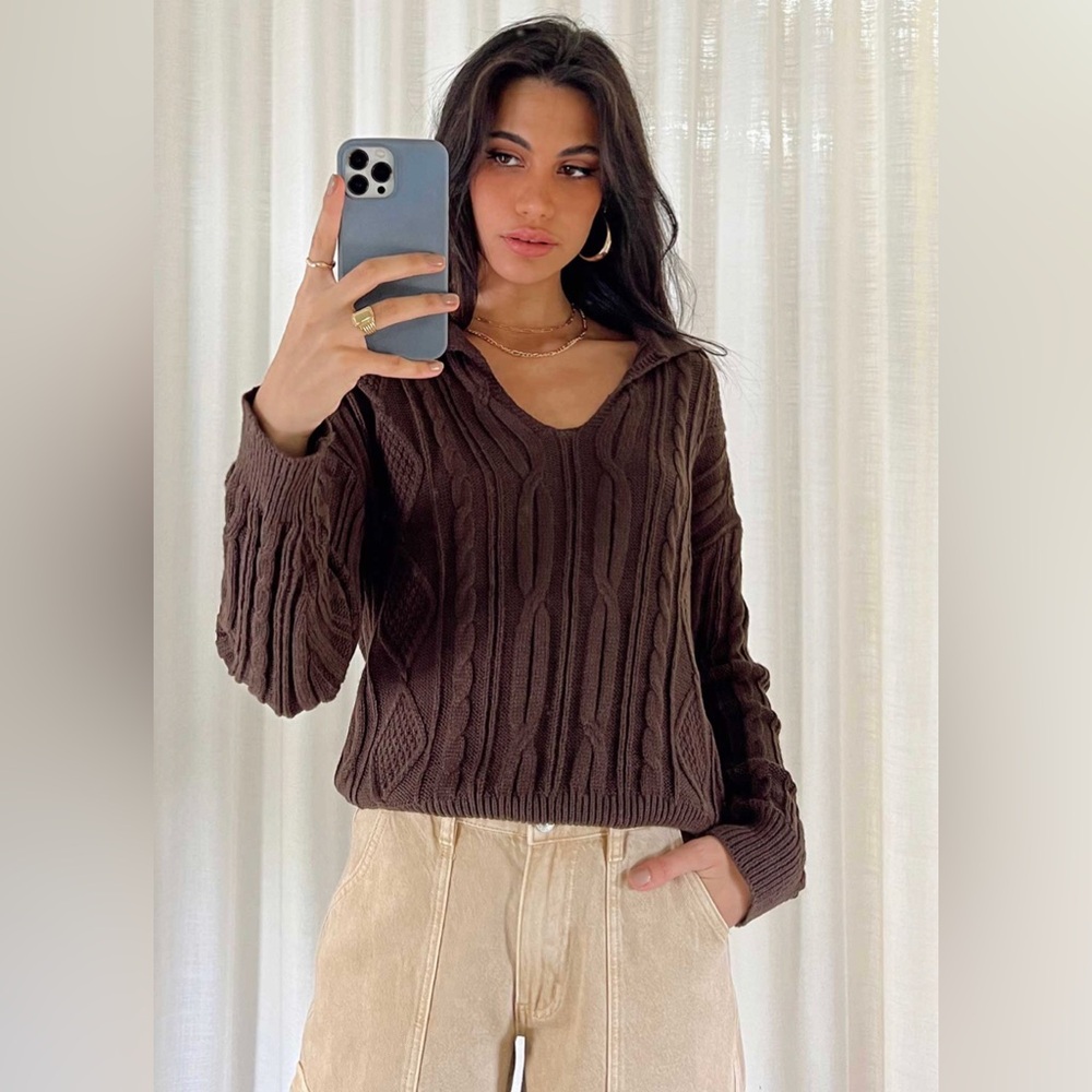 Princess Polly Cable knit espresso brown slouchy sweater